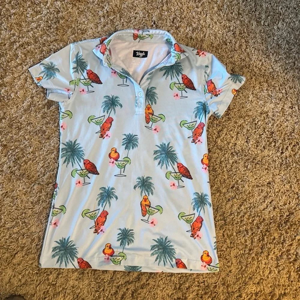 Tropical Parrot Palm Polo Shirt - Light Blue - Picture 6 of 9